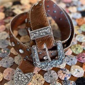 Brown Leather Belt with Silver Accents